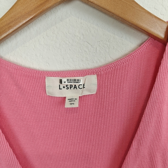 L*SPACE NWOT Lani Mini Ruched V-neck Ribbed Dress In Guava Pink Size Small - Picture 9 of 14